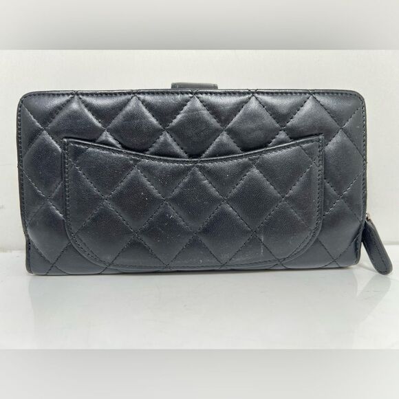 CHANEL Matelasse Timeless Classics Bifold Long Wallet Lamb Skin Black Authentic - Picture 4 of 13